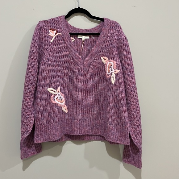 LoveShackFancy Ridge Embroidered Recycled Knitted Sweater Jumper Size XL Magenta - Picture 7 of 13